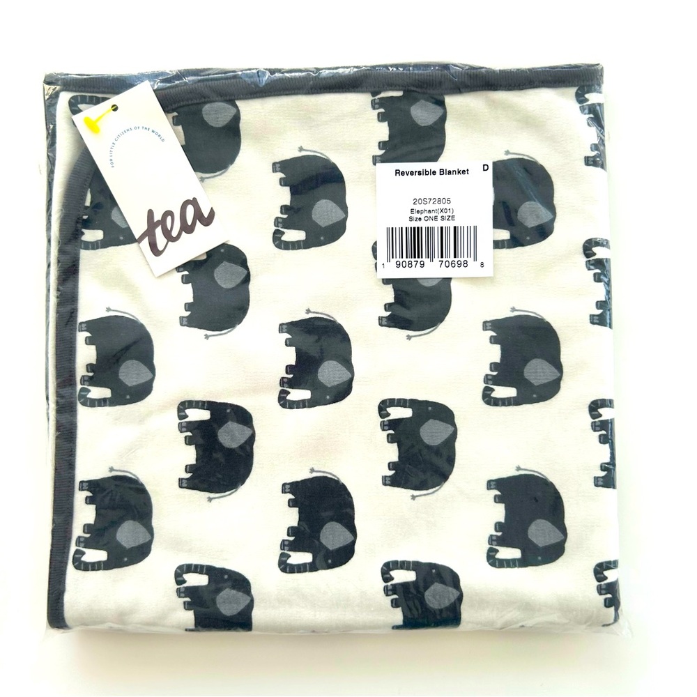 Tea Collection Elephant/GeoShapes Print Newborn Cotton Blanket Baby Shower NWT